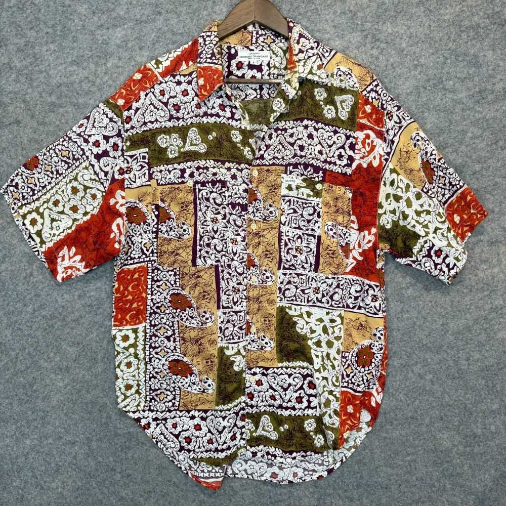 Vintage Guess Hawaiian Aloha Shirt Mens Small Oversized Patchwork Tribal 80s 90s